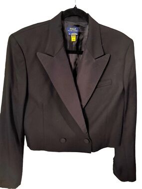 Polo Ralph Lauren Women’s Silk Lapel Cropped Wool Blazer Black Sz 10 NEW